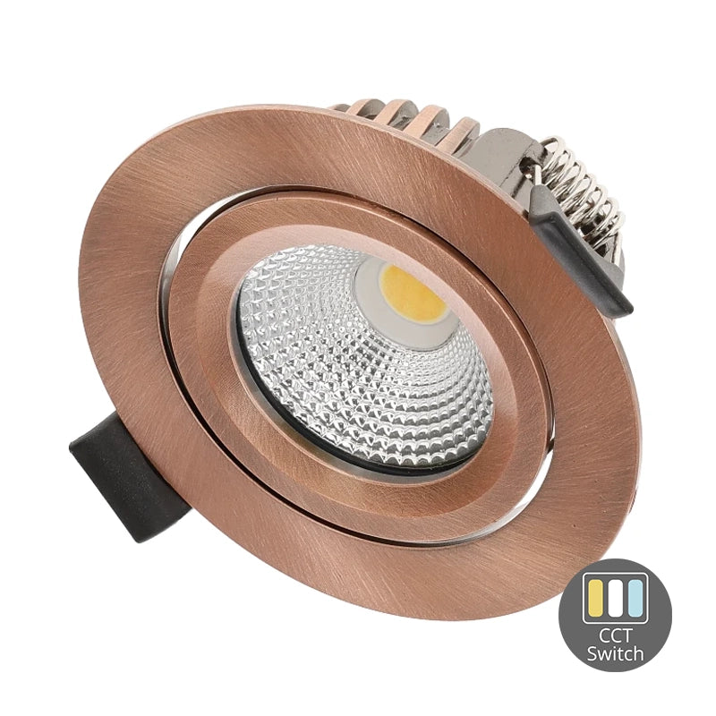 LED Inbouwspot Aristo | Dimbaar | IP65 | 4W of 6W | CCT Switch | Zaagmaat: Ø68-75 mm | Koper - Outledtl.nl